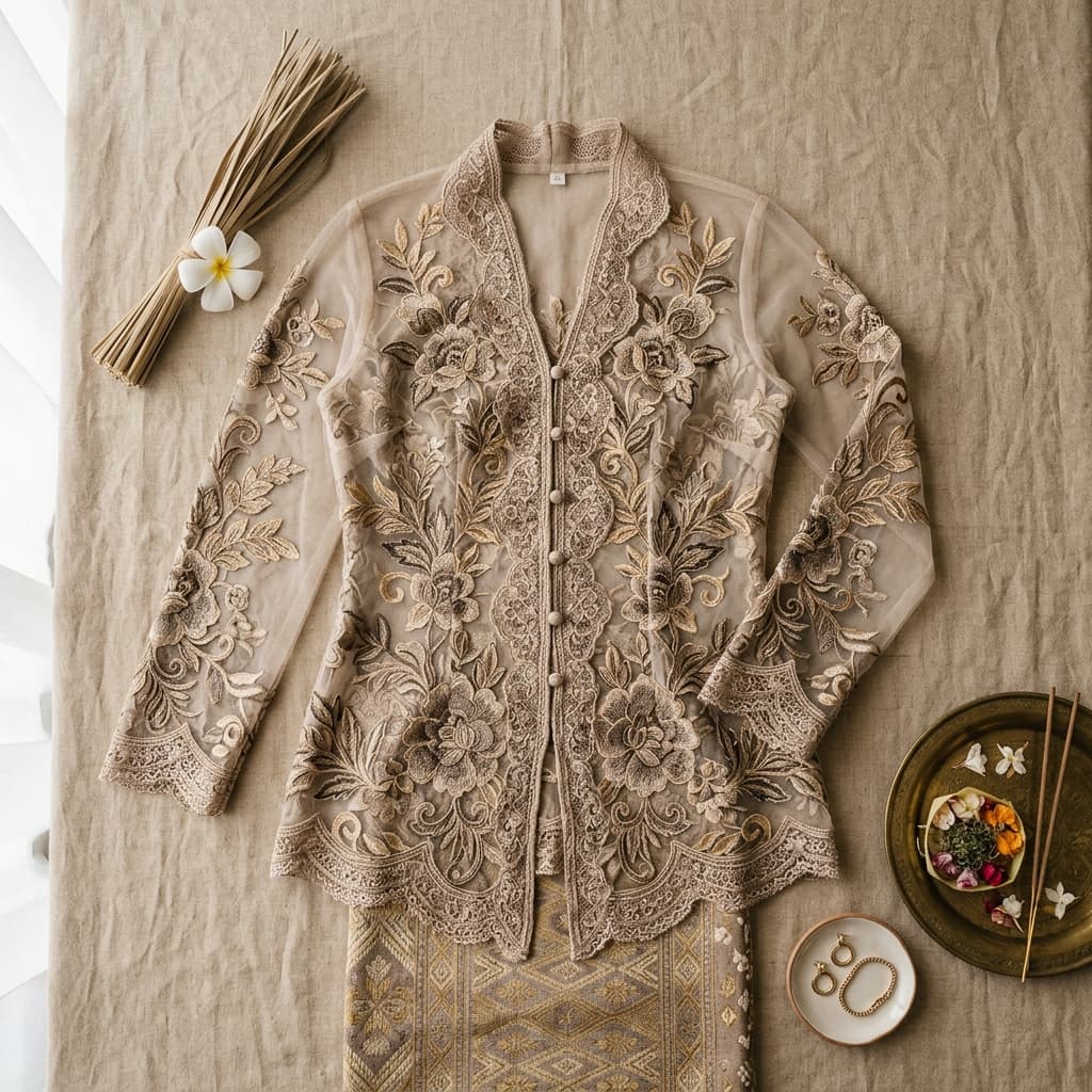Balinese artisan crafting lace embroidery